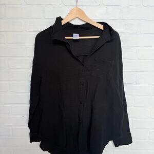 Shade & Shore Women's Black Soft Cotton Long Sleeve Beach Coverup Shirt sz L